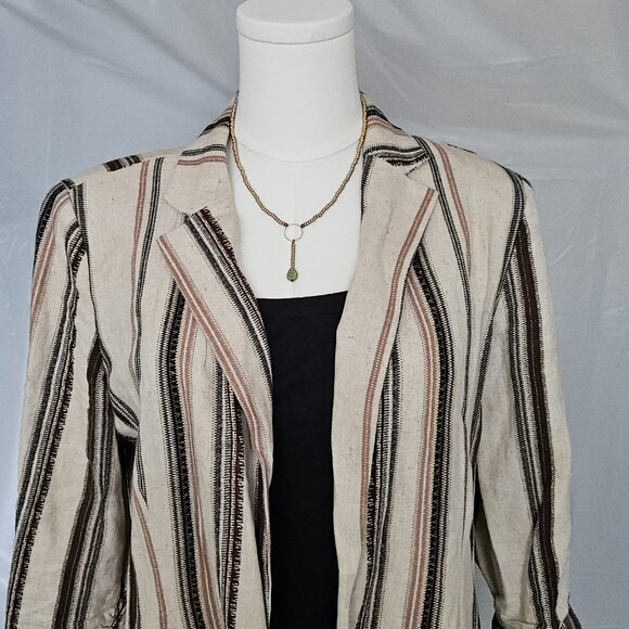NYCC Linen Blend Striped Blazer Jacket M Roll Tab Sleeves - Picture 3 of 8